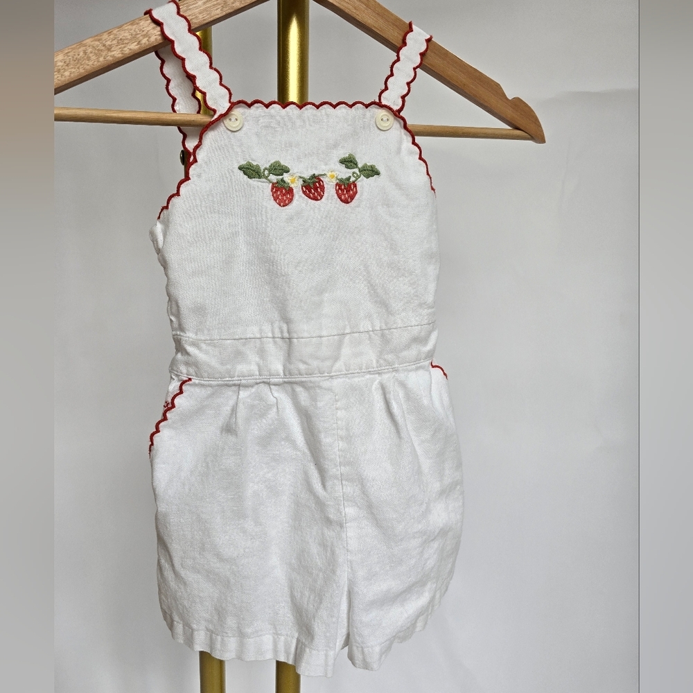 Polo by Ralph Lauren White Romper with Red Trim & Strawberry Embroidery